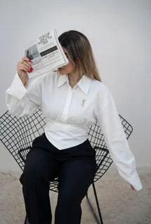 شومیز سفید کمرکرستی